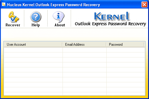 Main screen of Kernel for Outlook Express Password