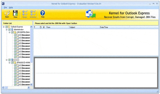 Home screen of Kernel for Outlook Express