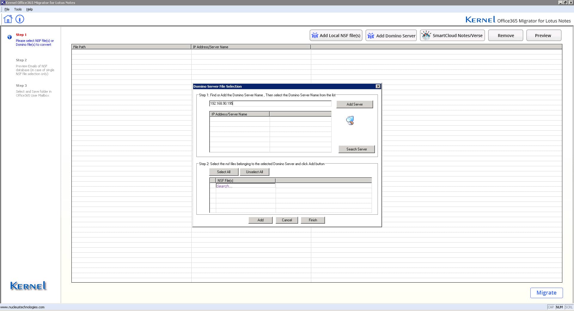 Input IP address of Domino Server name