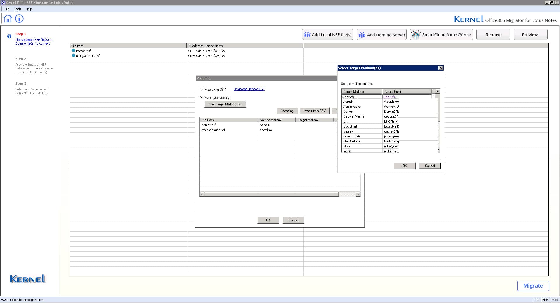 Automatically map the source NSF file to Microsoft 365