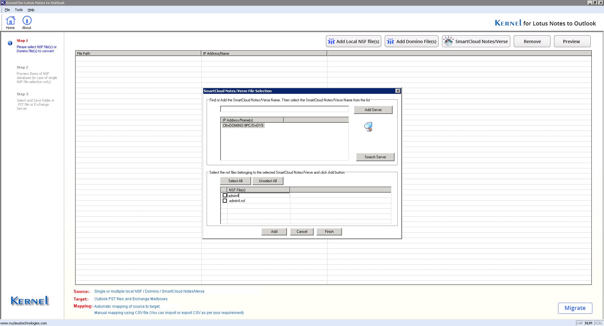 Search desired NSF files