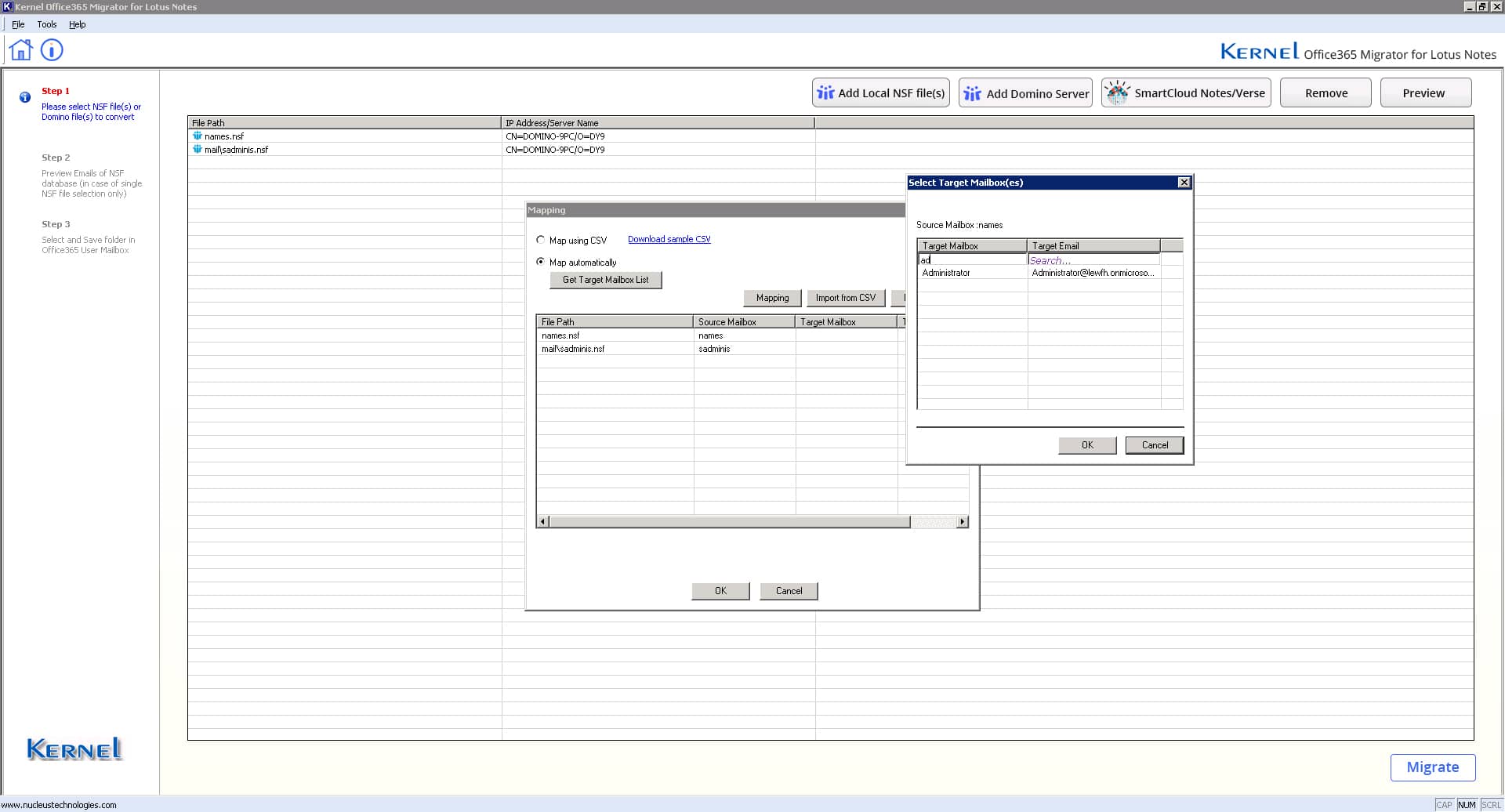 Search and map the desired target mailboxes