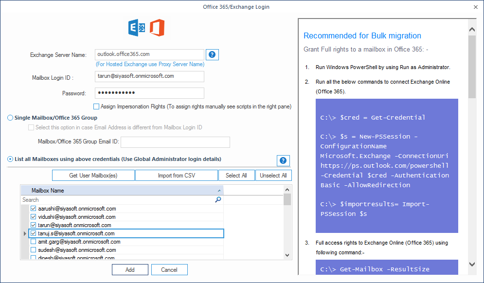 Select List all Mailboxes using above credentials