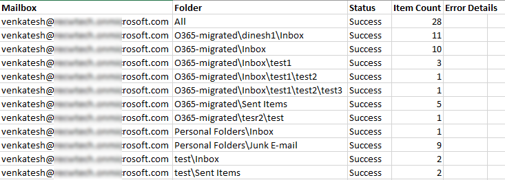 CSV file provides all the details of the migration