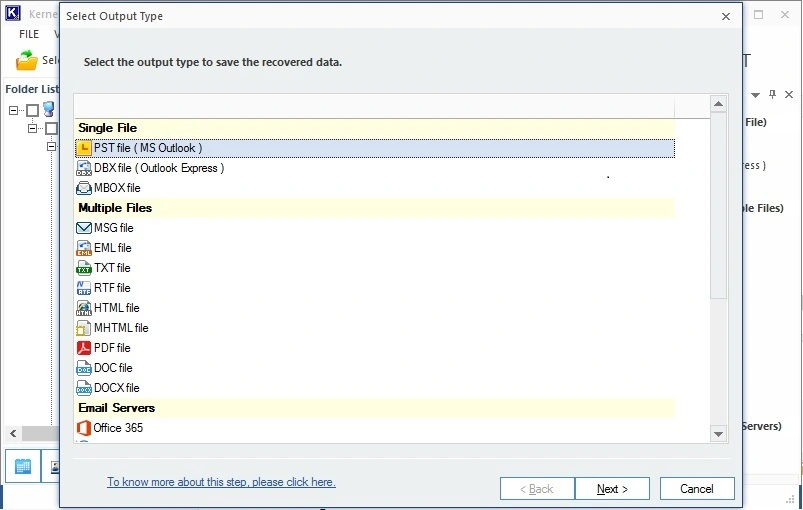 Select saving file format
