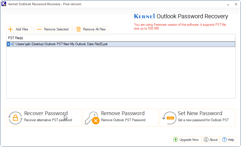 Add PST file and click on Recover Password