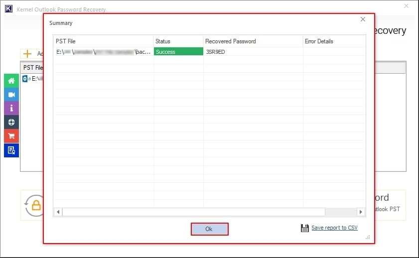 click OK to close recovery process