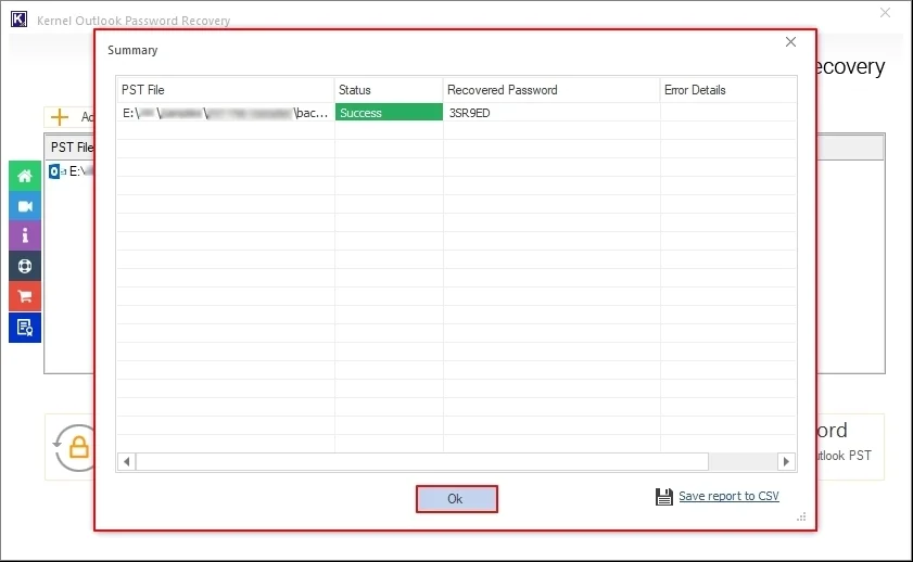 click OK to close recovery process