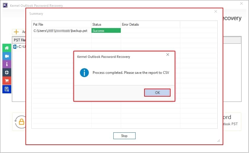 Click on OK under Process completed