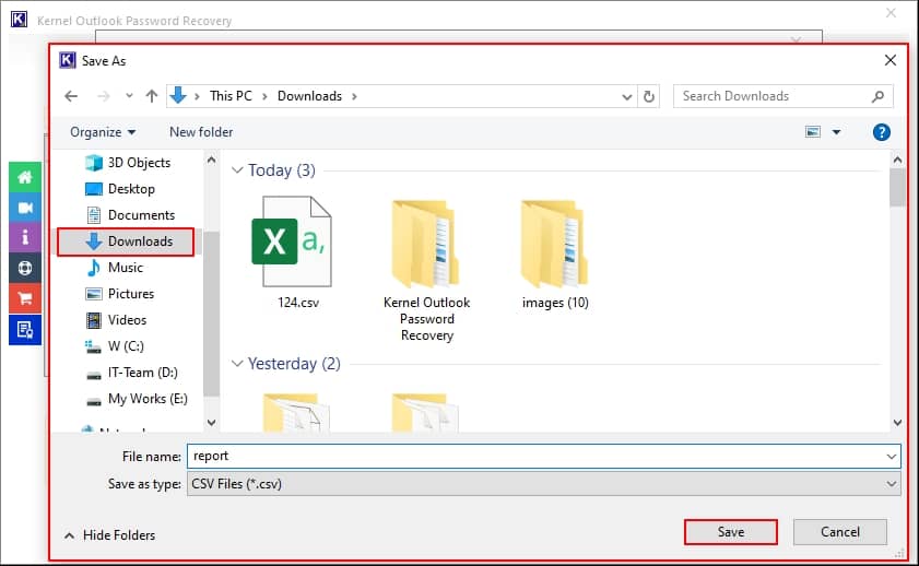 Select report saving location