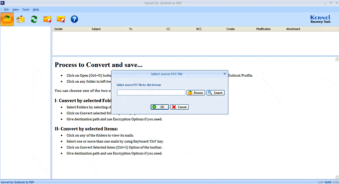 Welcome screen of Kernel for Outlook to PDF