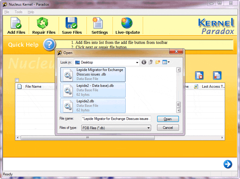 Product screenshots of kernel for paradox database recovery software tool