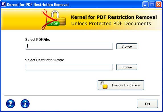 The main screen of Kernel for PDF Restriction Removal