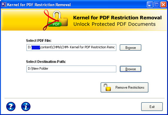 Selecting the PDF file and the saving destination