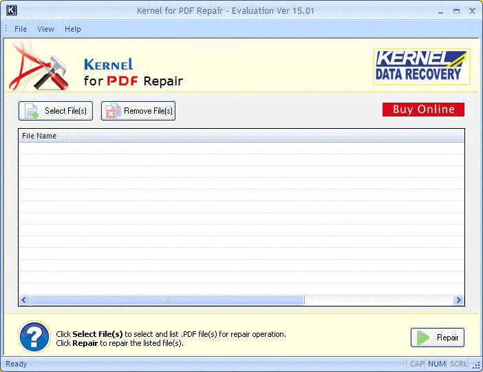 Main window of Kernel for PDF repair software