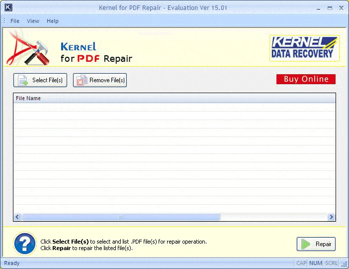 Hauptfenster von Kernel für PDF-Reparatursoftware