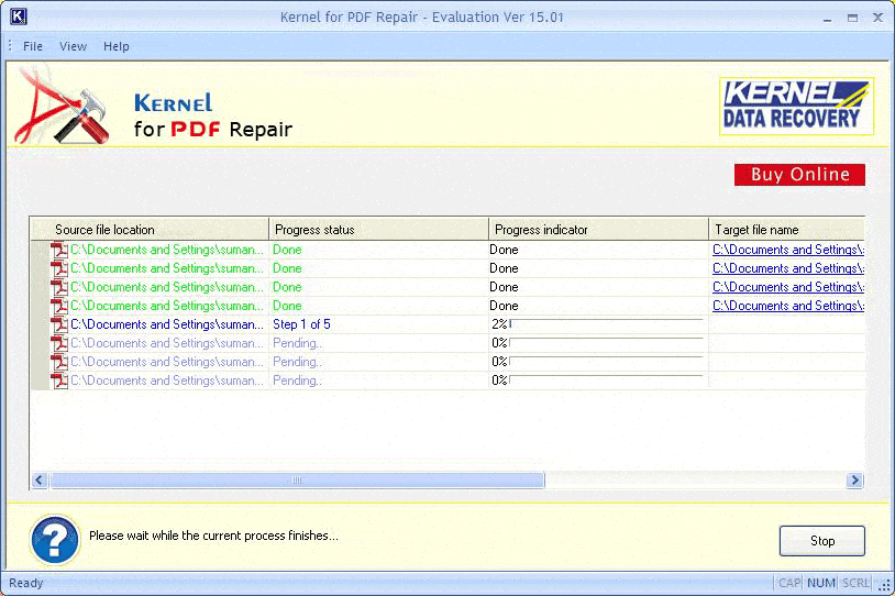 Successful PDF file recovery operation