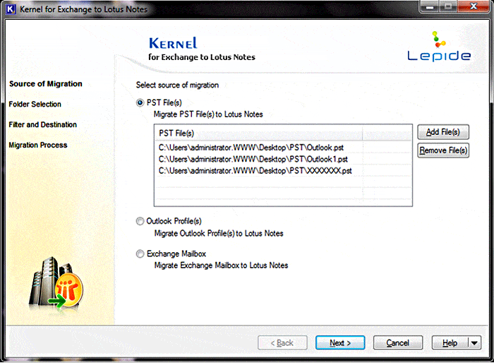 Following screen depicts the selection of PST file