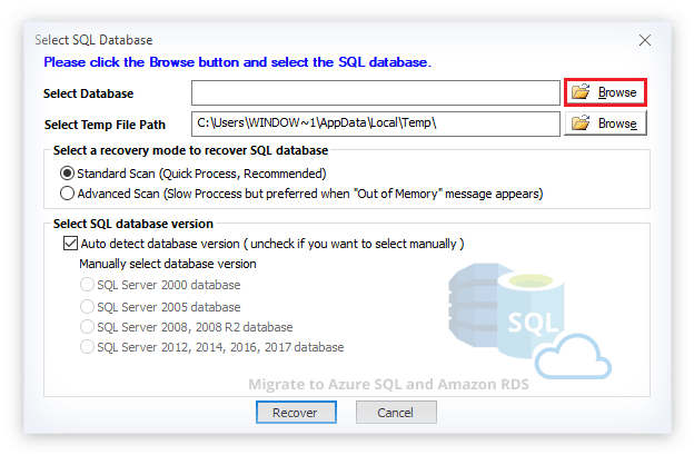 SQL Migration Tool to Migrate SQL MDF/NDF Files to Azure SQL & Amazon RDS