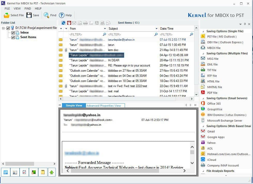 Preview Thunderbird MBOX emails