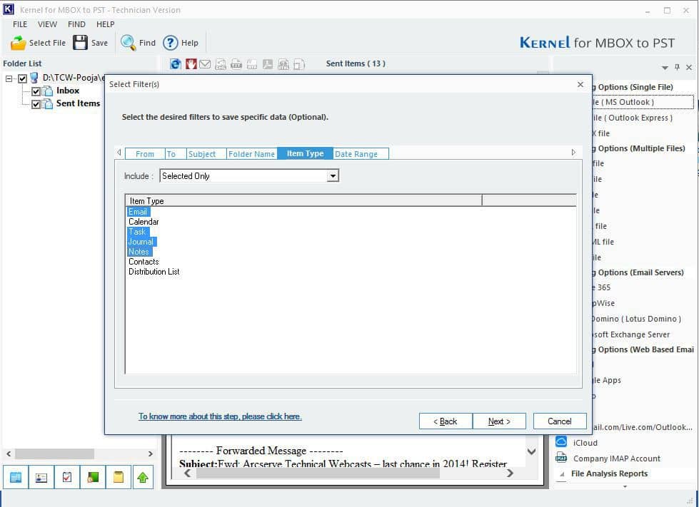 Use filters for selective data backup