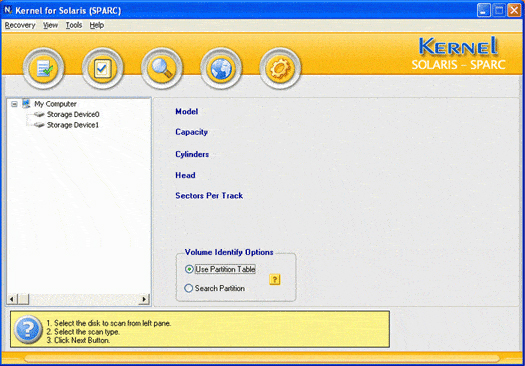 Main Screen of Kernel for Solaris Sparc