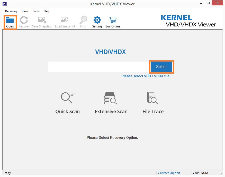 Welcome screen of Kernel VHD/VHDX Viewer