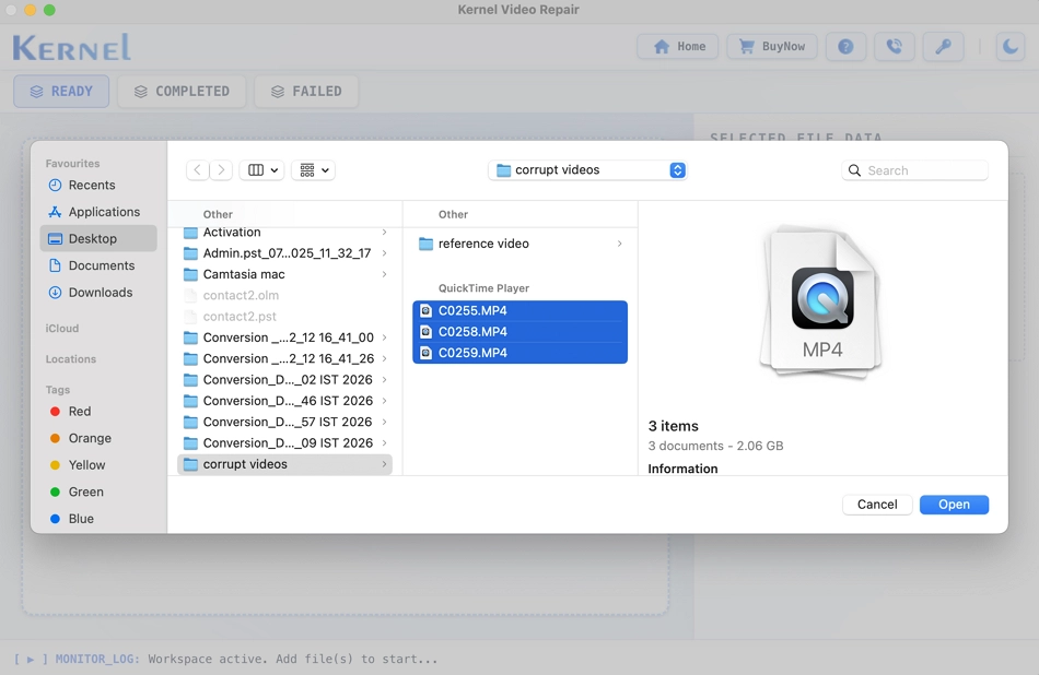 Select corrupt video file