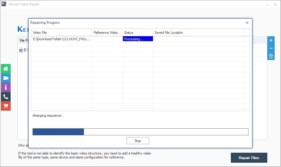 The software will start repairing files