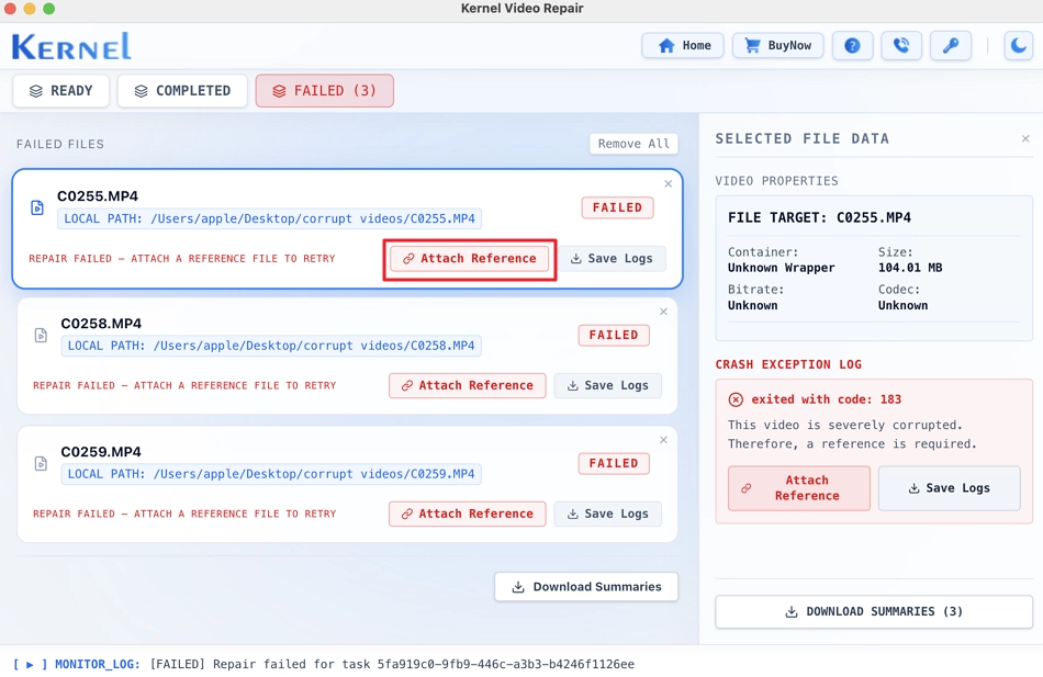 Select corrupt video file