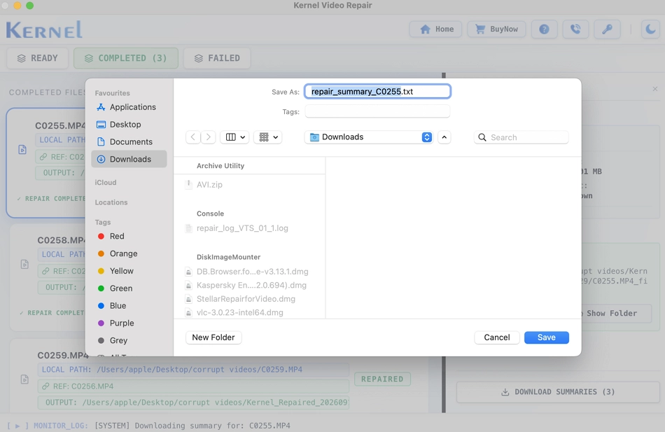 Select corrupt video file