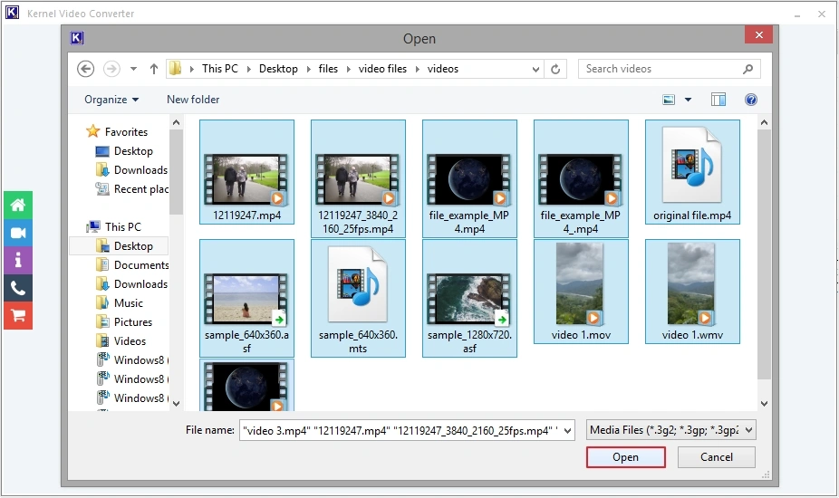 select videos and click open