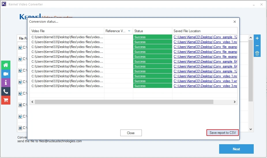 Save the report to a CSV file