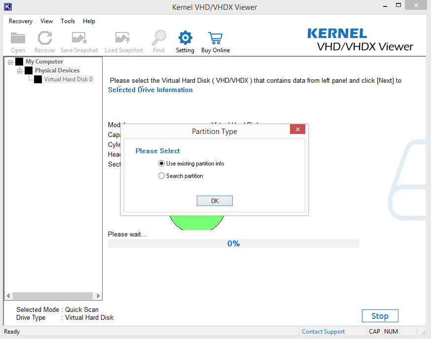 Select the second option to search for partitions