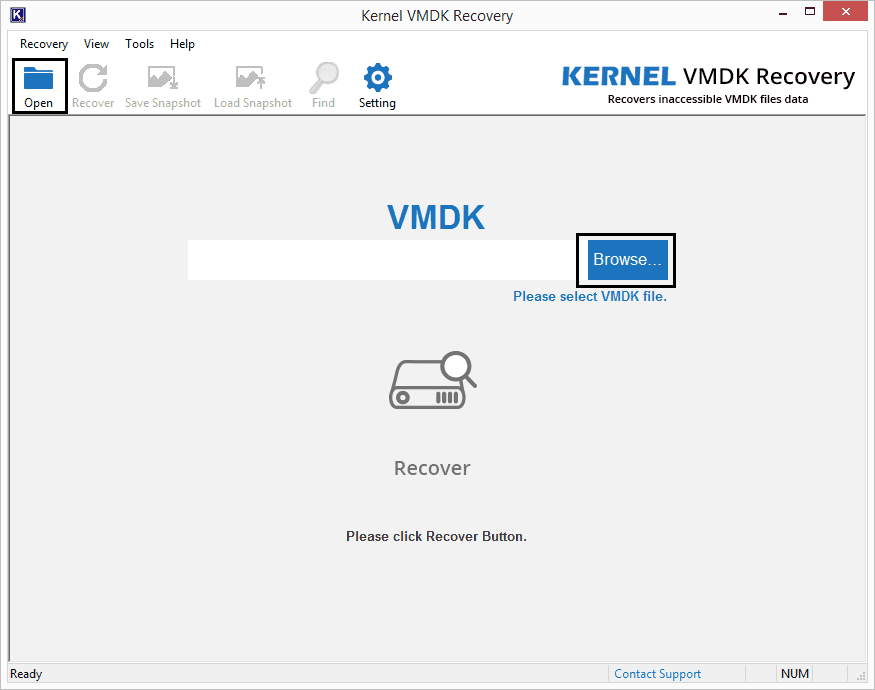 Home screen of Kernel VMDK Recovery