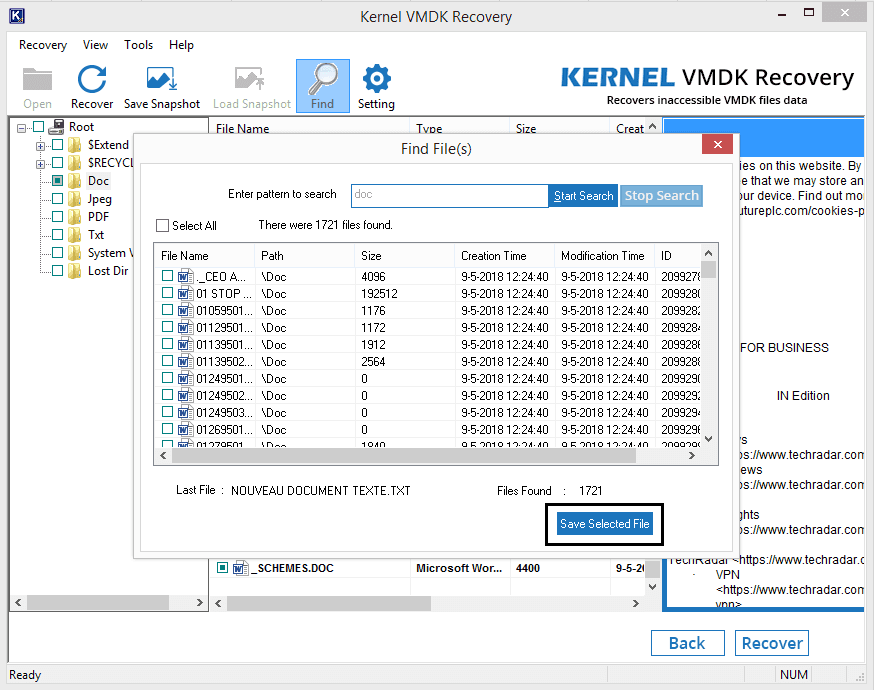 Finding and recovering specific VMDK files