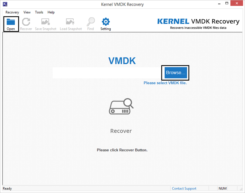 Welcome screen of Kernel VMDK Recovery