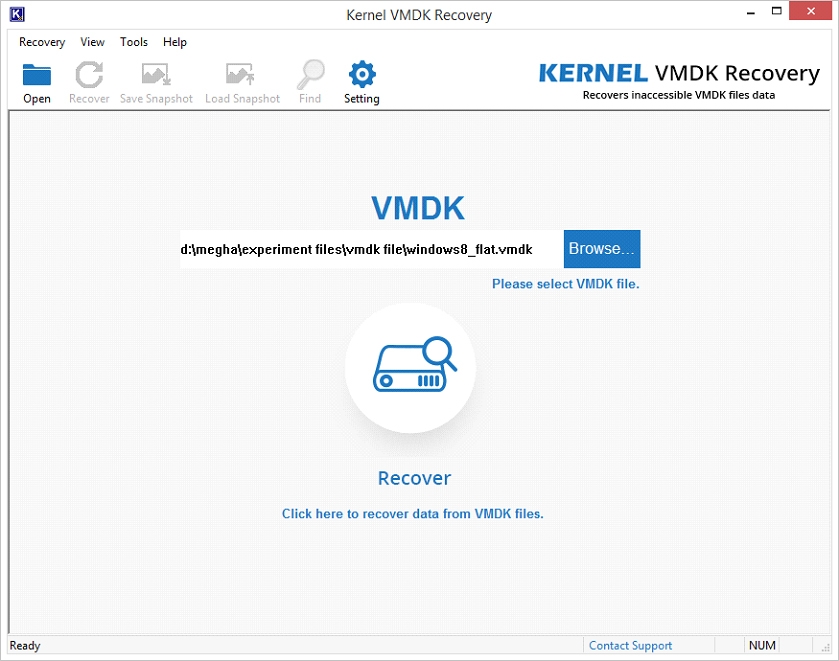 Click Recover to recover VMDK file