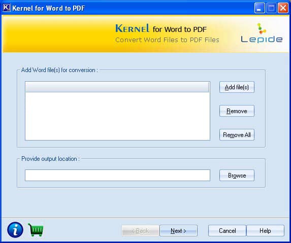 Main screen of kernel for Word to PDF Tool