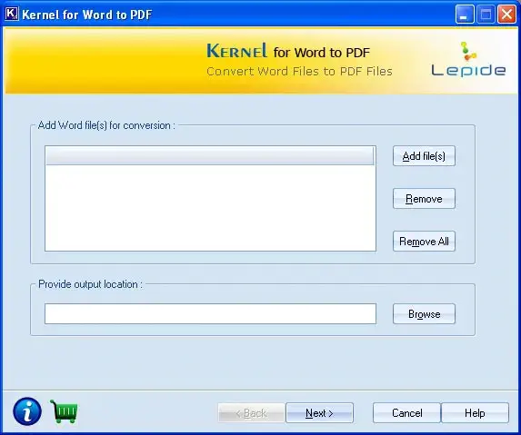 Main screen of kernel for Word to PDF Tool