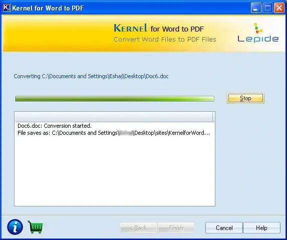 Image showing status of Word to PDF conversion process 
