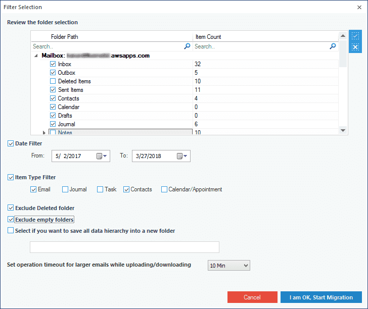 Filtering the content for migration