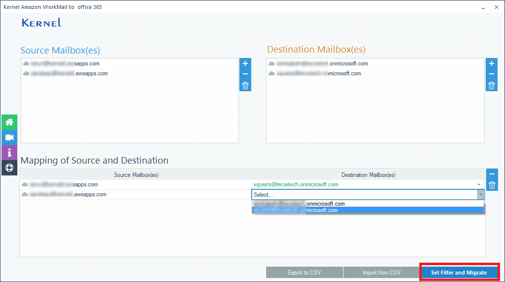 Mapping multiple Source and Destination mailboxes