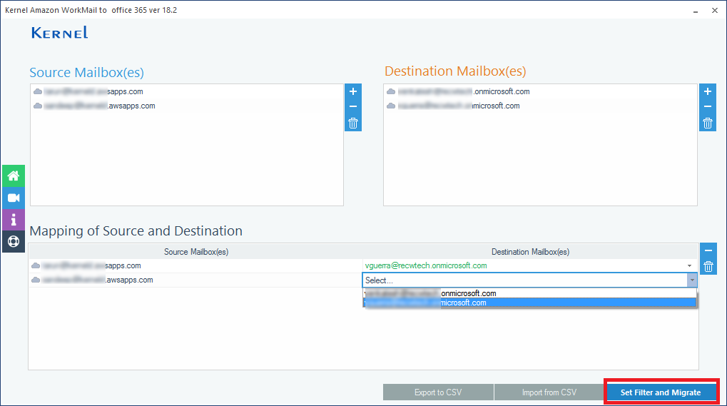 Click Set Filter and Migrate