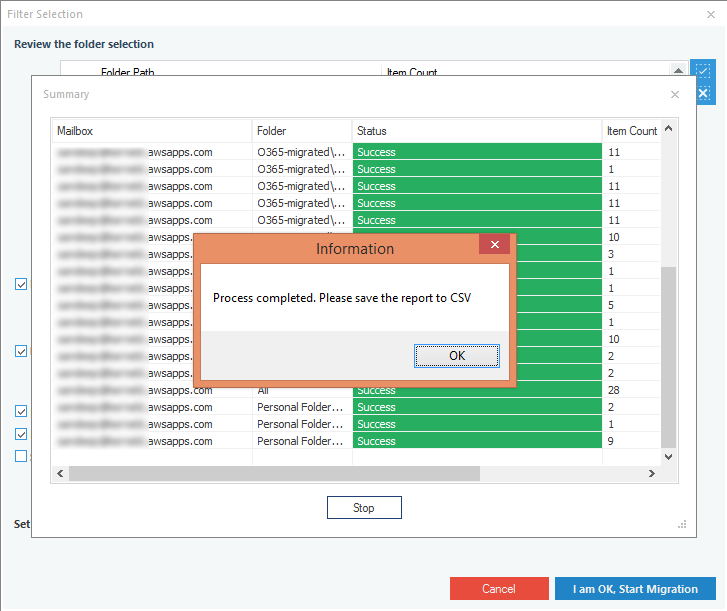 Filters are applied to the mailboxes data