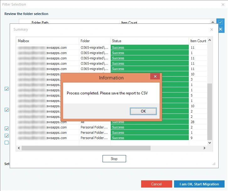 Filters are applied to the mailboxes data