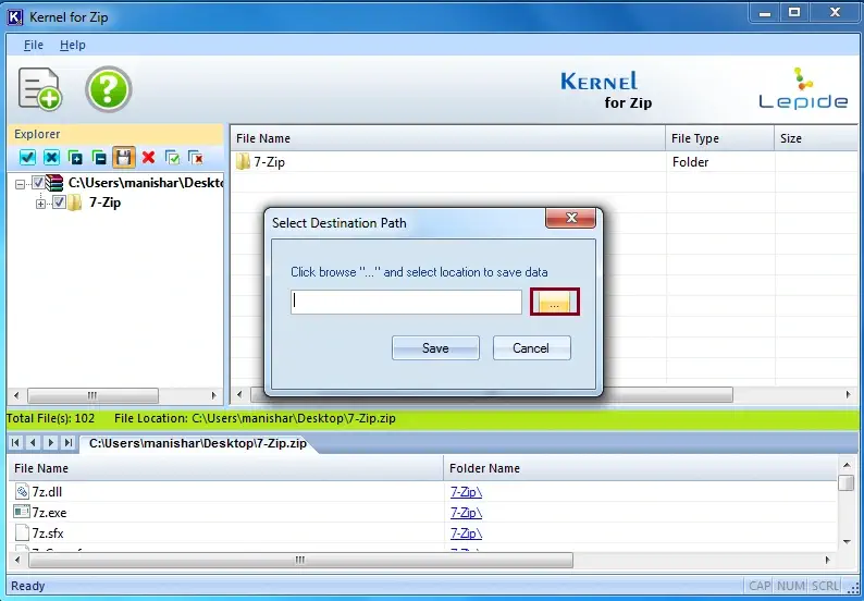 Select the desired location to save the file