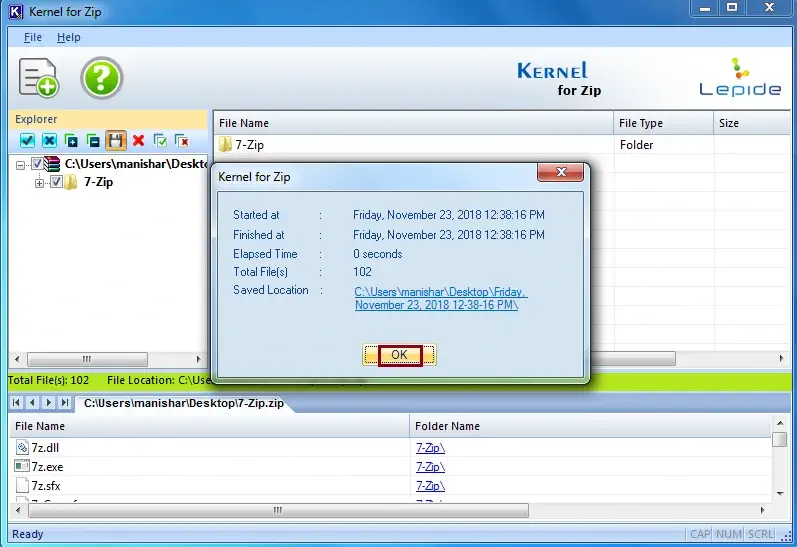 After completing the process, click on Ok to finish