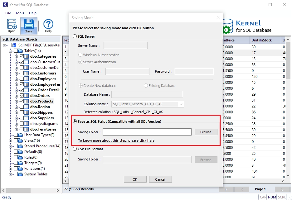 save to SQL script