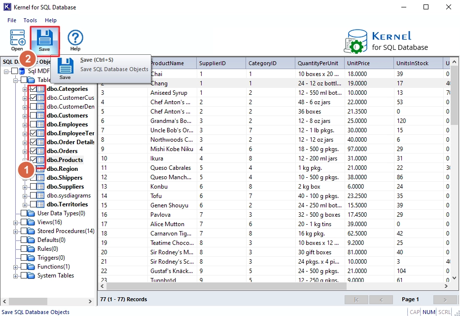 Select database to save